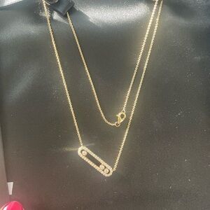 Elegant Gold Necklace with Safety Pin Pendant